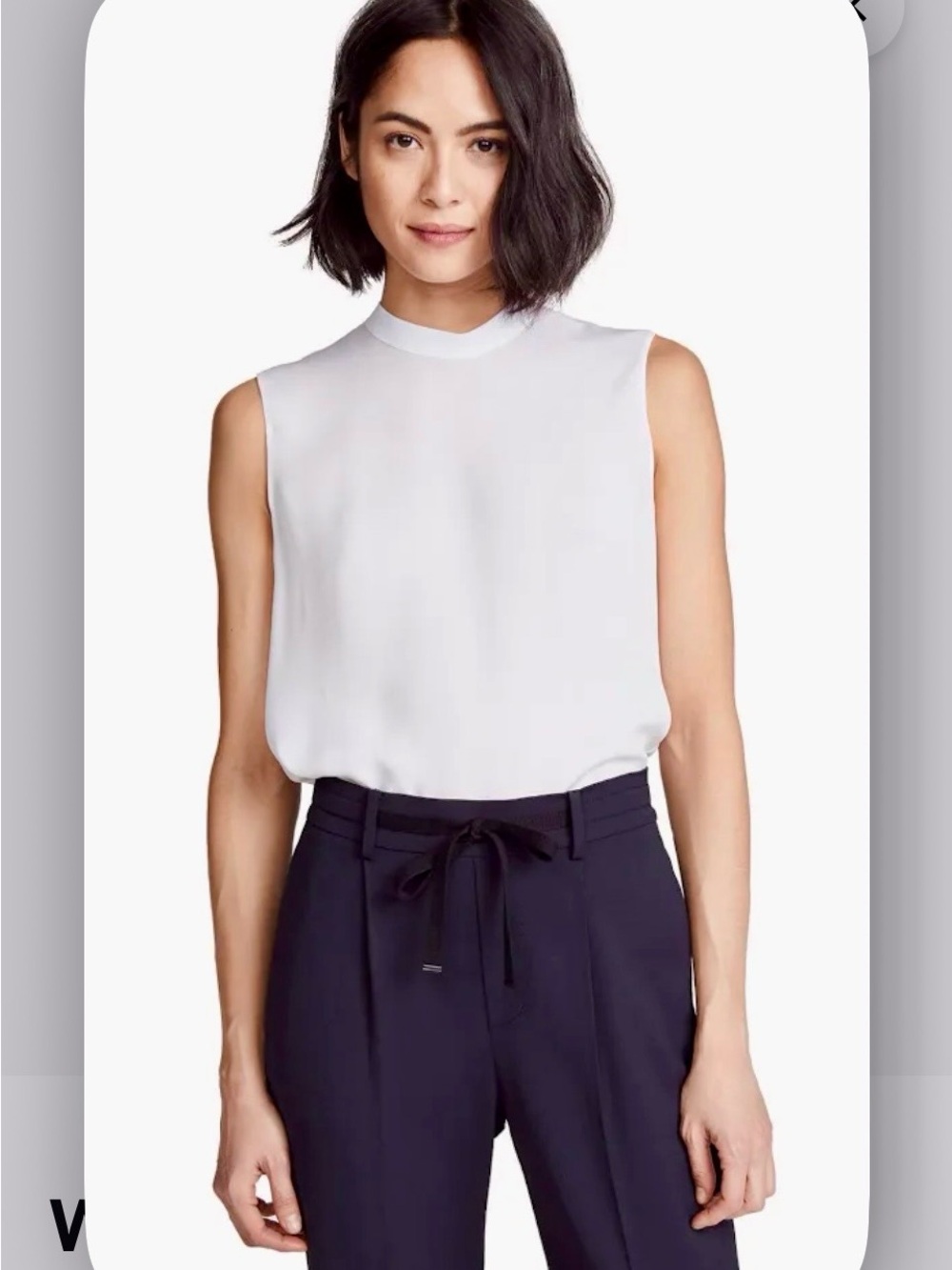 Vince White Sleeveless Mock Neck silk blouse
